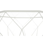 Tavolino moderno ottagonale in vetro con base geometrica in metallo