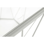 Tavolino moderno ottagonale in vetro con base geometrica in metallo