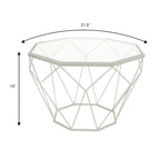Tavolino moderno ottagonale in vetro con base geometrica in metallo