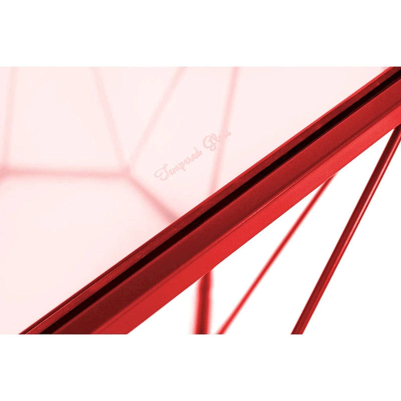 Tavolino moderno ottagonale in vetro con base geometrica in metallo