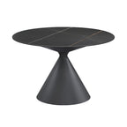 Tavolo da pranzo rotondo con piano in ceramica e base a piedistallo in acciaio