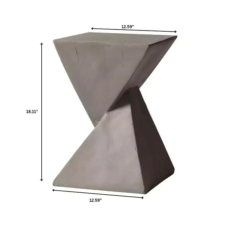 Table d'appoint de patio sablier sculptural LeisureMod Glint, table d'appoint moderne carrée en pierre de fibre pour l'intérieur et l'extérieur pour le salon, le bureau ou le jardin