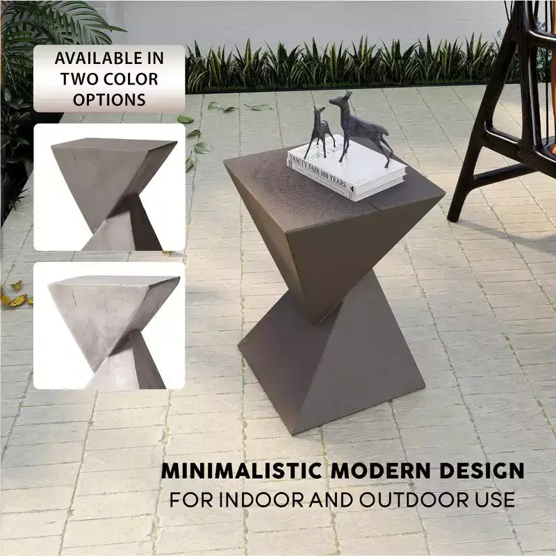 Table d'appoint de patio sablier sculptural LeisureMod Glint, table d'appoint moderne carrée en pierre de fibre pour l'intérieur et l'extérieur pour le salon, le bureau ou le jardin