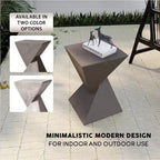 Table d'appoint de patio sablier sculptural LeisureMod Glint, table d'appoint moderne carrée en pierre de fibre pour l'intérieur et l'extérieur pour le salon, le bureau ou le jardin