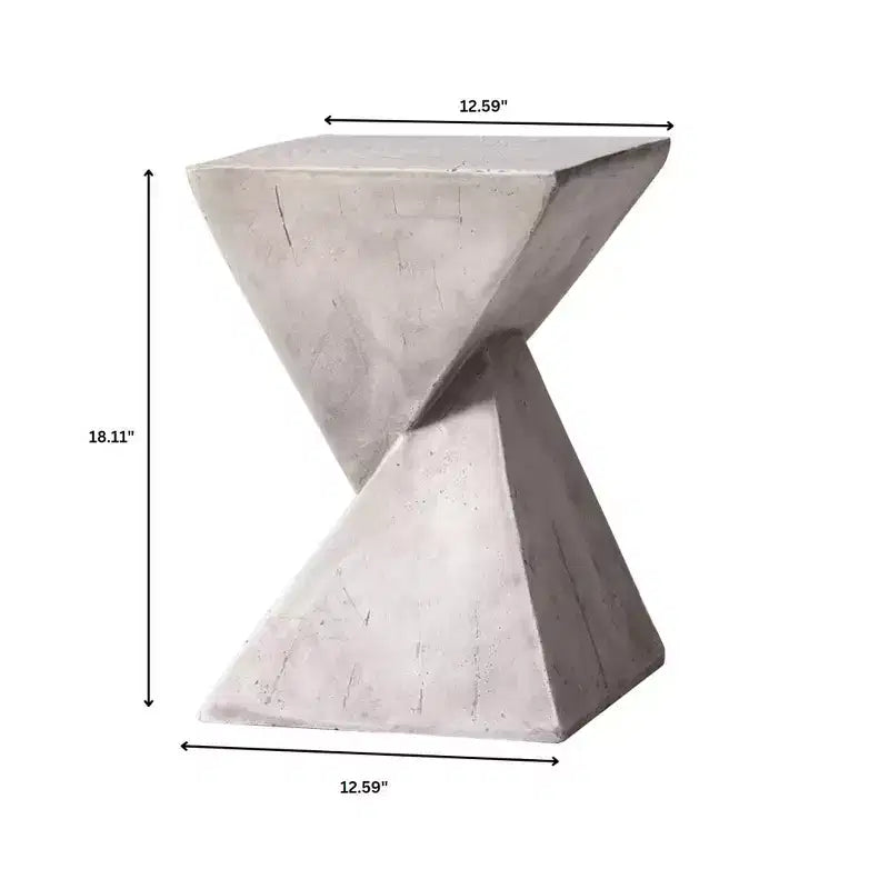 Table d'appoint de patio sablier sculptural LeisureMod Glint, table d'appoint moderne carrée en pierre de fibre pour l'intérieur et l'extérieur pour le salon, le bureau ou le jardin