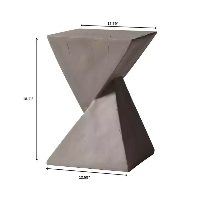 Table d'appoint de patio sablier sculptural LeisureMod Glint, table d'appoint moderne carrée en pierre de fibre pour l'intérieur et l'extérieur pour le salon, le bureau ou le jardin