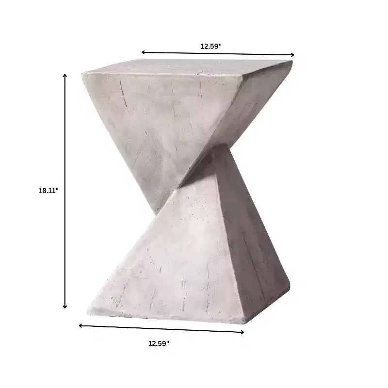 Table d'appoint de patio sablier sculptural LeisureMod Glint, table d'appoint moderne carrée en pierre de fibre pour l'intérieur et l'extérieur pour le salon, le bureau ou le jardin