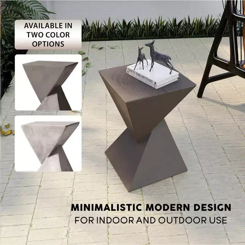 Table d'appoint de patio sablier sculptural LeisureMod Glint, table d'appoint moderne carrée en pierre de fibre pour l'intérieur et l'extérieur pour le salon, le bureau ou le jardin