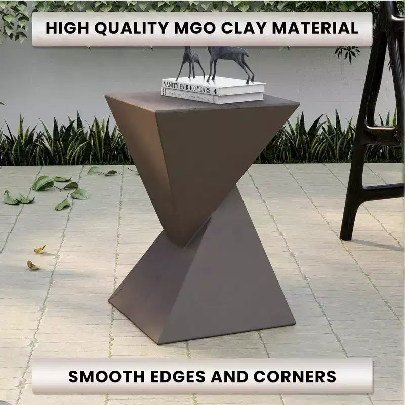 Table d'appoint de patio sablier sculptural LeisureMod Glint, table d'appoint moderne carrée en pierre de fibre pour l'intérieur et l'extérieur pour le salon, le bureau ou le jardin