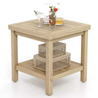 Costway 1/2 PCS 2-Tier Outdoor Side Table, Teak Wood End Table with Storage Shelf Natural