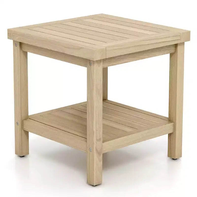 Costway 1/2 PCS Table d'appoint d'extérieur à 2 niveaux, Table d'appoint en bois de teck avec étagère de rangement Naturel