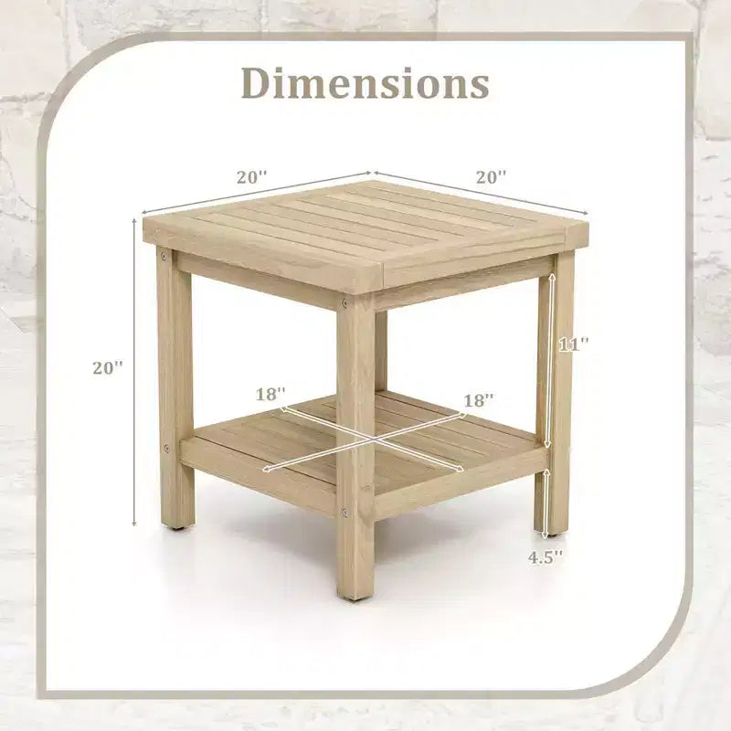 Costway 1/2 PCS Table d'appoint d'extérieur à 2 niveaux, Table d'appoint en bois de teck avec étagère de rangement Naturel