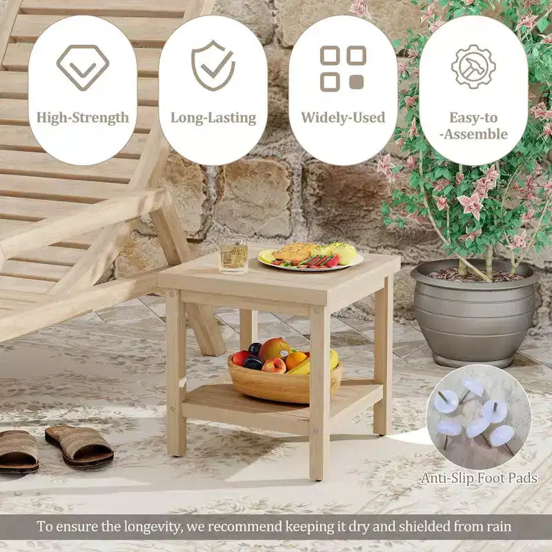 Costway 1/2 PCS Table d'appoint d'extérieur à 2 niveaux, Table d'appoint en bois de teck avec étagère de rangement Naturel