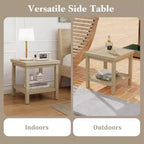 Costway 1/2 PCS Table d'appoint d'extérieur à 2 niveaux, Table d'appoint en bois de teck avec étagère de rangement Naturel
