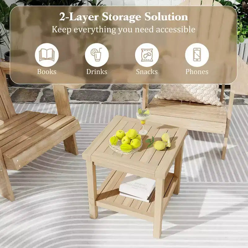 Costway 1/2 PCS Table d'appoint d'extérieur à 2 niveaux, Table d'appoint en bois de teck avec étagère de rangement Naturel
