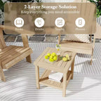 Costway 1/2 PCS Table d'appoint d'extérieur à 2 niveaux, Table d'appoint en bois de teck avec étagère de rangement Naturel