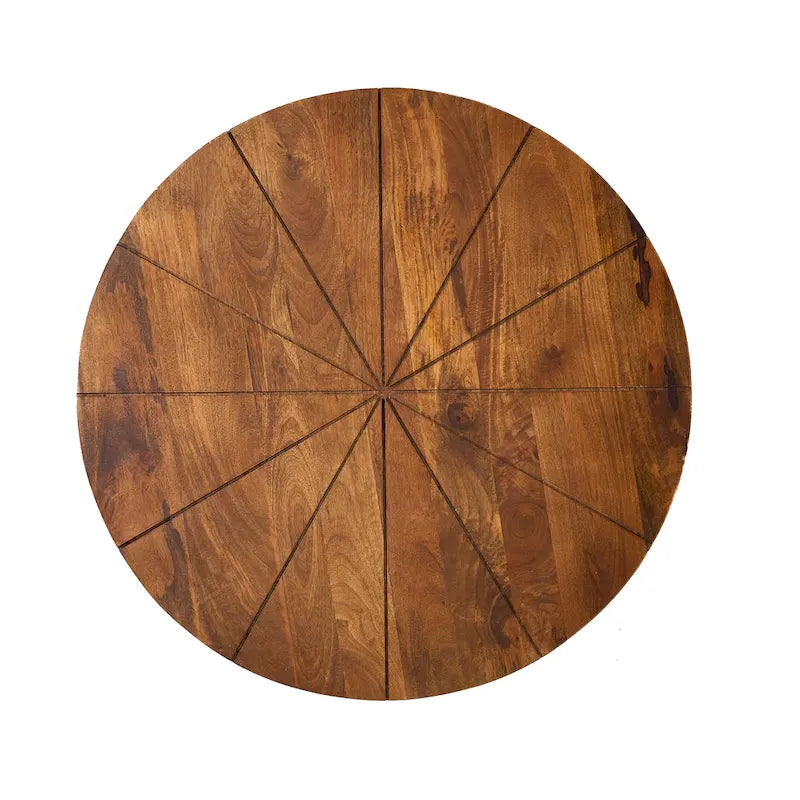 Tavolino da Salotto Rotondo Boho in Legno di Mango con Base in Metallo