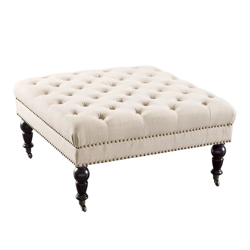 Pouf quadrato trapuntato naturale
