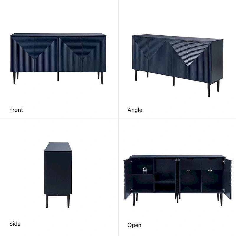 Madia moderna a 4 ante da 160 cm con portabottiglie e gambe in metallo