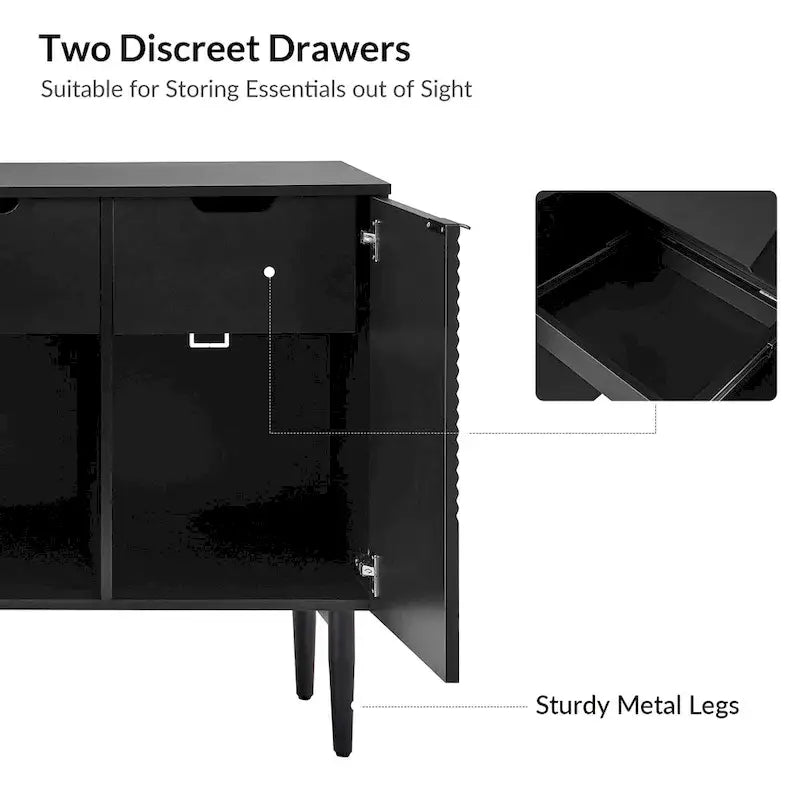 Madia moderna a 4 ante da 160 cm con portabottiglie e gambe in metallo