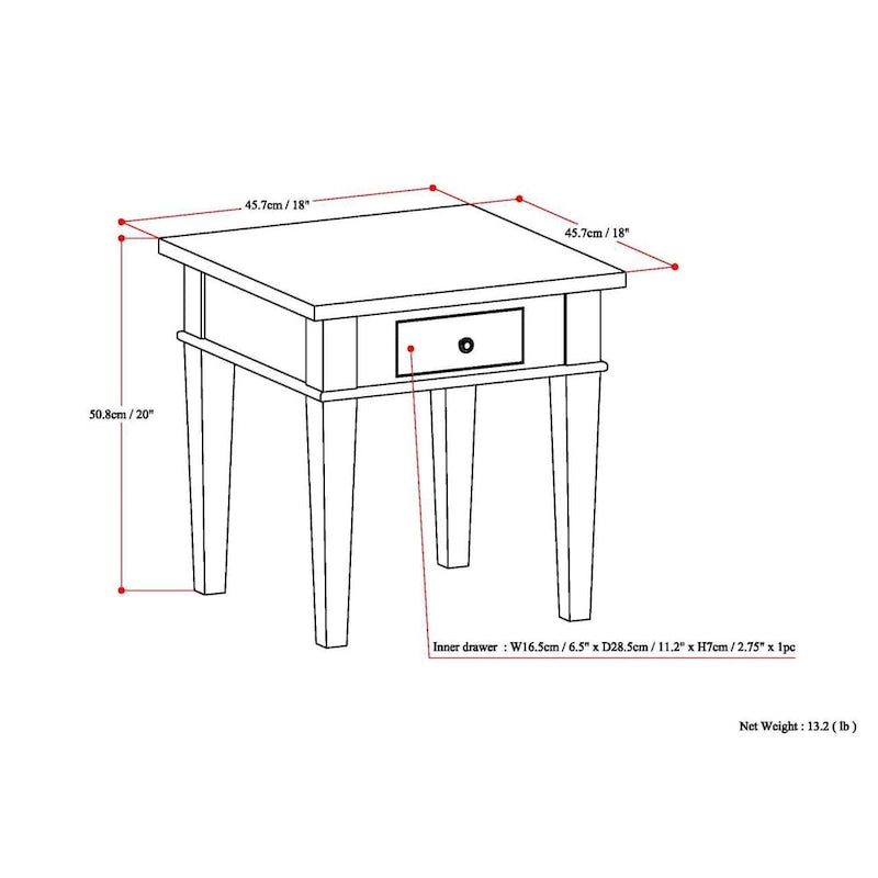 Tavolino quadrato in legno massello da 45 cm - 45,7 cm (larghezza) x 45,7 cm (profondità) x 51,2 cm (altezza)