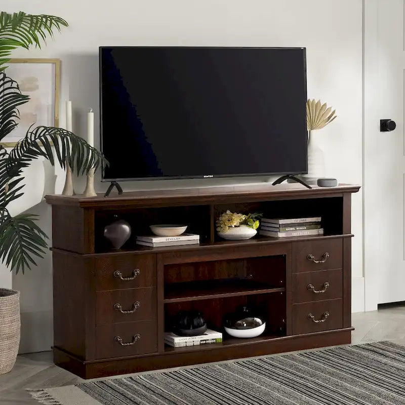 Mobile porta TV da 60W con 2 armadietti e ripiani aperti (60L x 15.75P x 34.25A pollici)