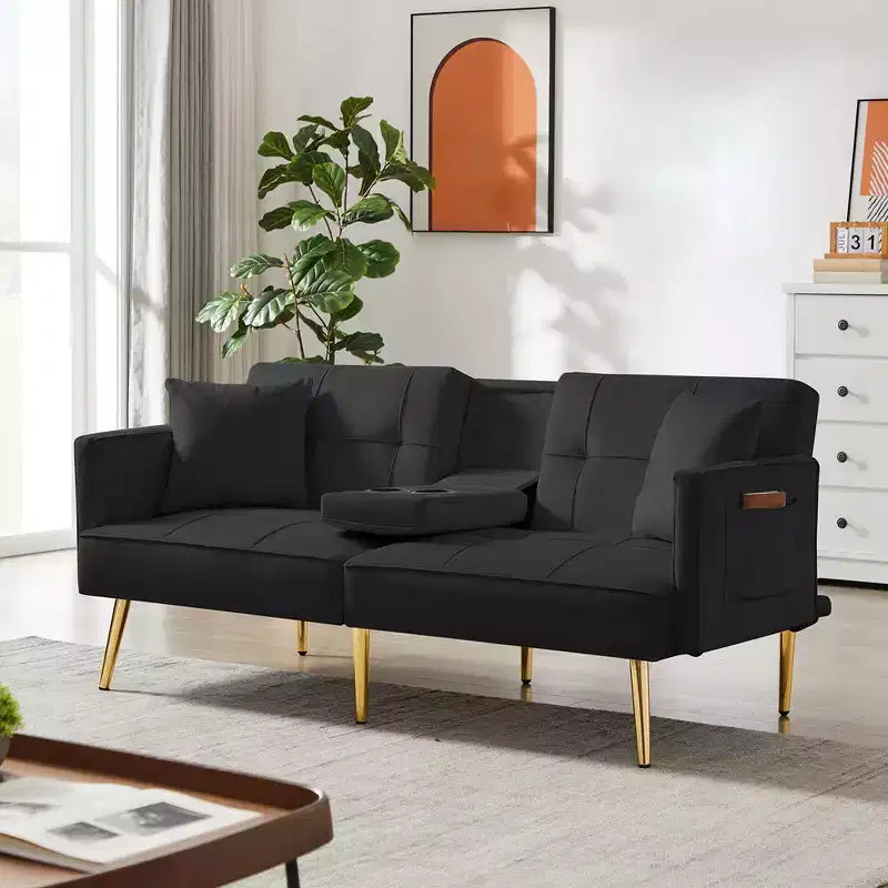 69.2 Convertible Futon Sofa Bed With 2 Pillow, Loveseat Sleeper Sofa with Adjustable Backrest, Velvet Futon Couch for Guest Room Living Room