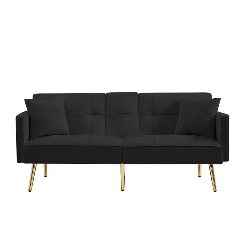 Divano letto futon convertibile da 69,2" con 2 cuscini, divanetto futon con schienale regolabile, divano futon in velluto per camera degli ospiti e soggiorno