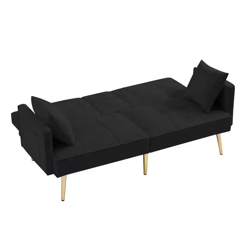 Divano letto futon convertibile da 69,2" con 2 cuscini, divanetto futon con schienale regolabile, divano futon in velluto per camera degli ospiti e soggiorno