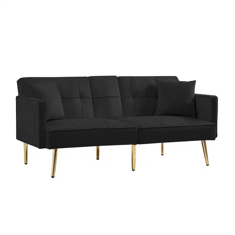 Divano letto futon convertibile da 69,2" con 2 cuscini, divanetto futon con schienale regolabile, divano futon in velluto per camera degli ospiti e soggiorno