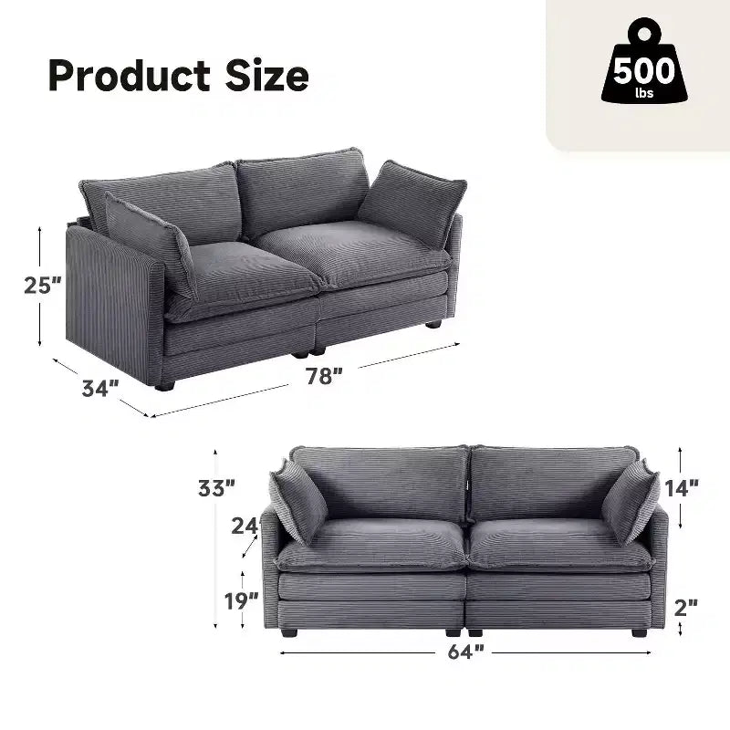 Divanetto da ricevimento Hyleory 78'' rivestito in velluto a coste