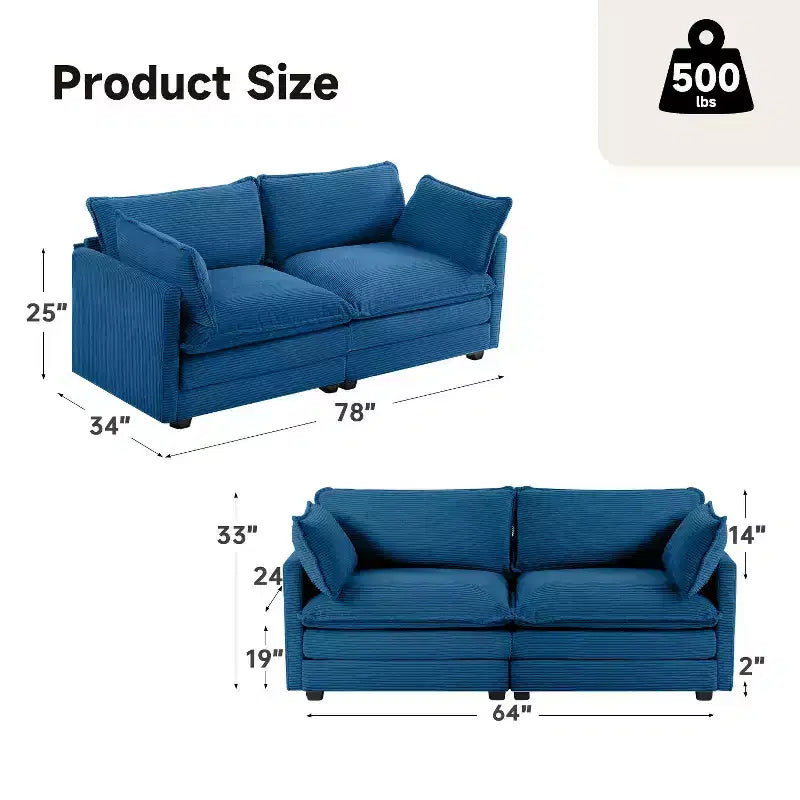 Divanetto da ricevimento Hyleory 78'' rivestito in velluto a coste