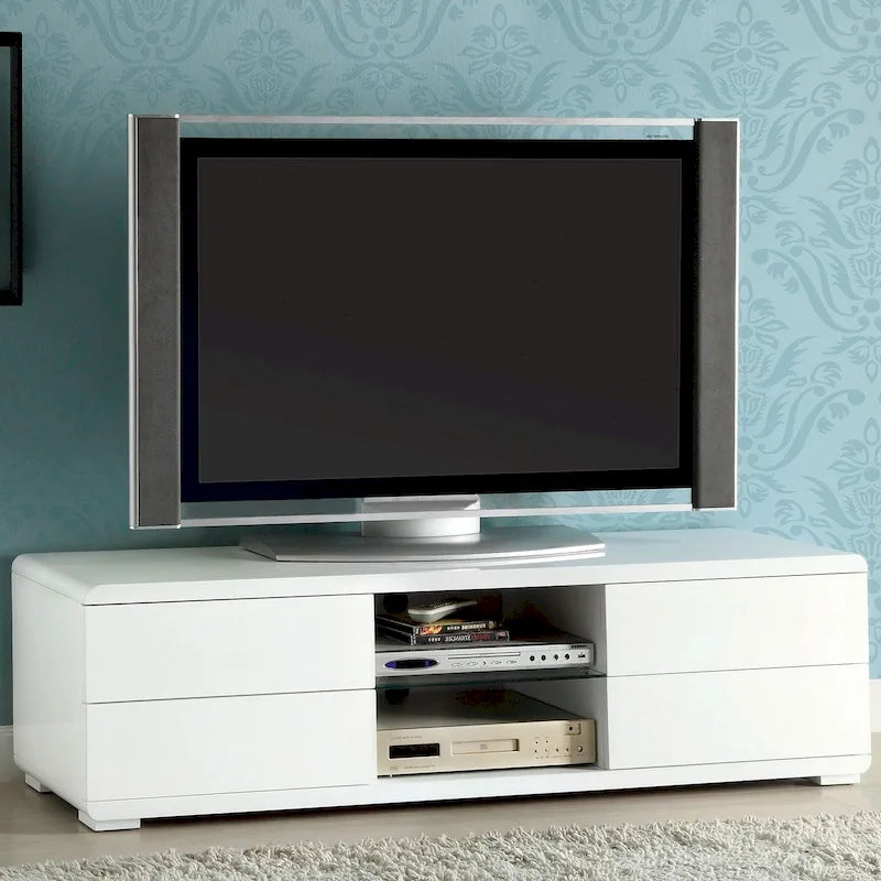 Mobile TV con 4 cassetti e ripiani aperti