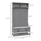 Panchina Appendiabiti con 4 Ganci, 2 Cassetti e Cuscino Imbottito, Grigio