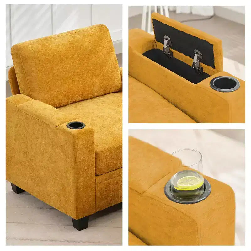 Causeuse de réception Hyleory en chenille rembourrée avec rangement pour salon ou chambre à coucher
