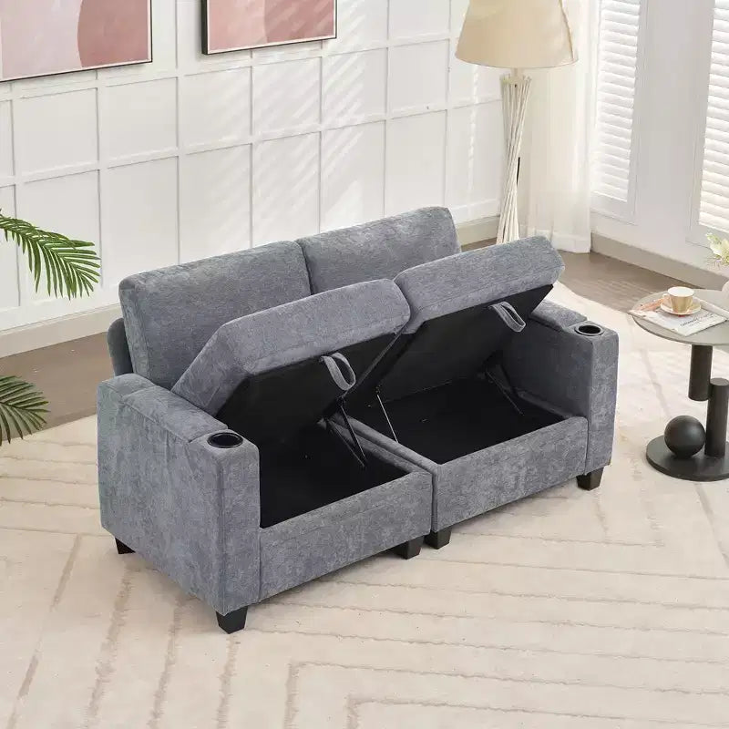 Causeuse de réception Hyleory en chenille rembourrée avec rangement pour salon ou chambre à coucher