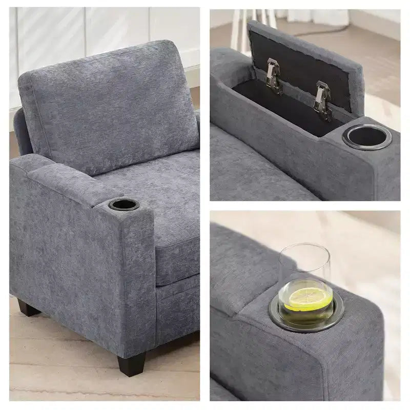 Causeuse de réception Hyleory en chenille rembourrée avec rangement pour salon ou chambre à coucher