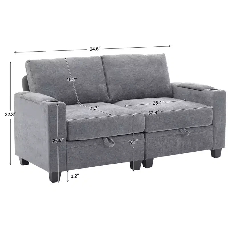 Causeuse de réception Hyleory en chenille rembourrée avec rangement pour salon ou chambre à coucher