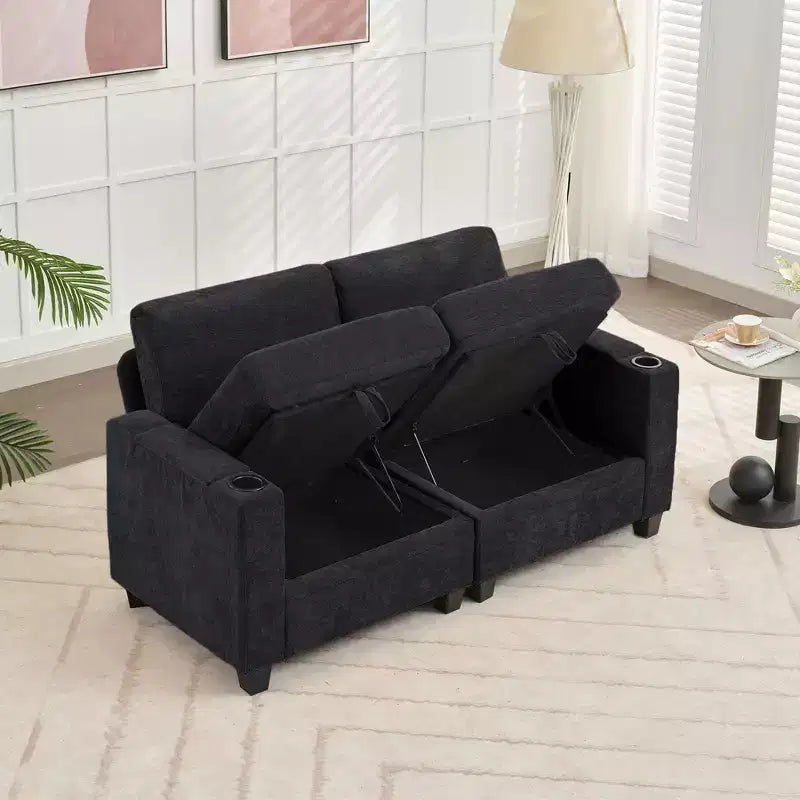 Causeuse de réception Hyleory en chenille rembourrée avec rangement pour salon ou chambre à coucher