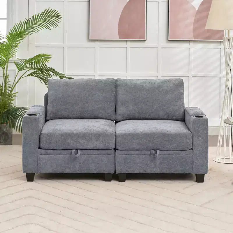 Divanetto contenitore imbottito in ciniglia Hyleory per salotto camera da letto