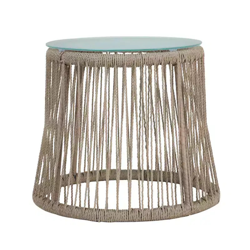 GDFStudio Sedona Outdoor Rope and Glass Side Table