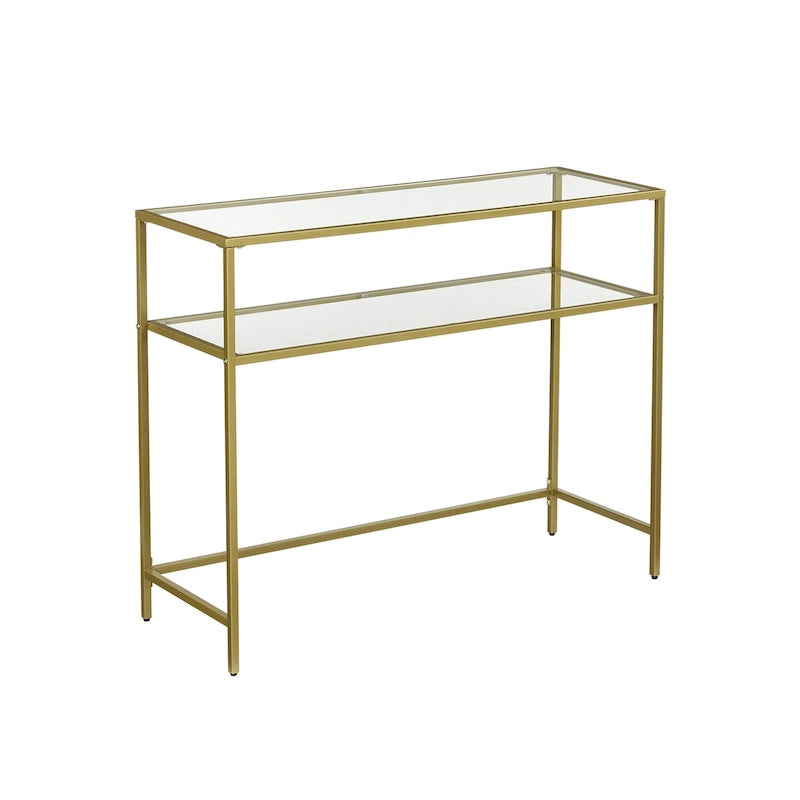 Consolle in Vetro Temperato con Struttura in Metallo e 2 Ripiani - 100L x 35P x 80H cm