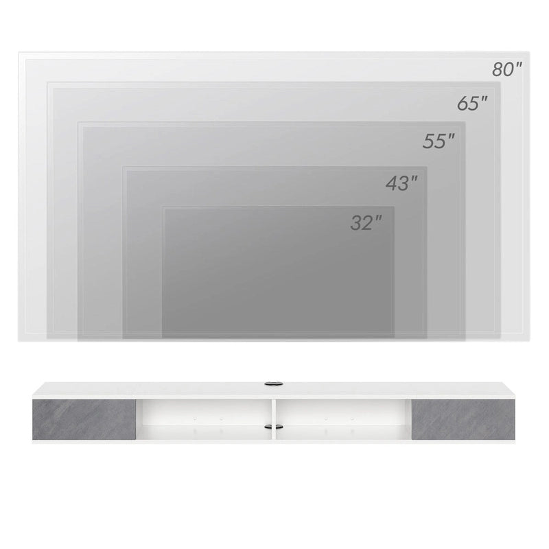 Mobile TV galleggiante da 70" montato a parete, Centro di intrattenimento per soggiorno camera da letto, Bianco e grigio