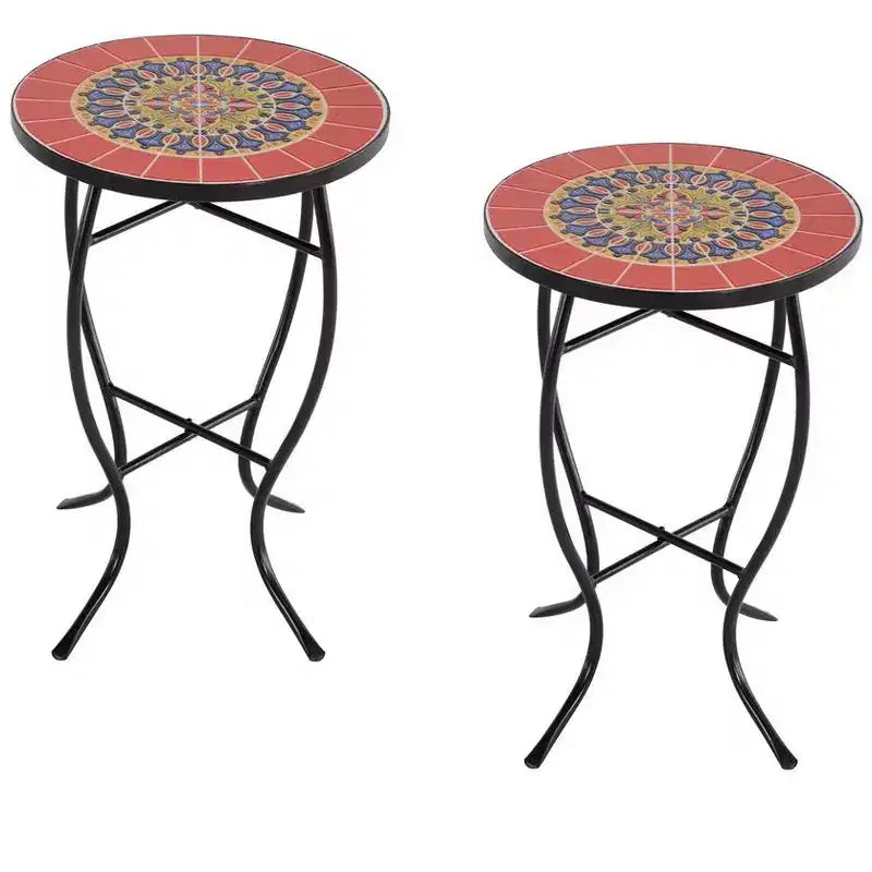 Jiallo Mosaic Art Collection Sunflower Accent Table (Set of 2)