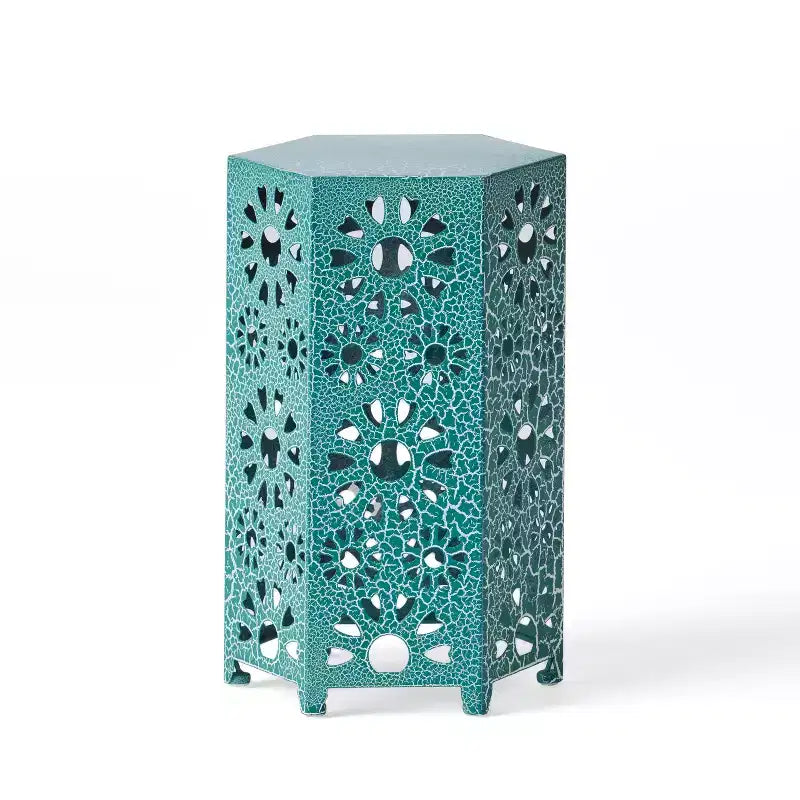 GDFStudio Elliot Outdoor 12 Inch Sunburst Iron Side Table, Crackle Teal