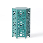 GDFStudio Elliot Outdoor 12 Inch Sunburst Iron Side Table, Crackle Teal