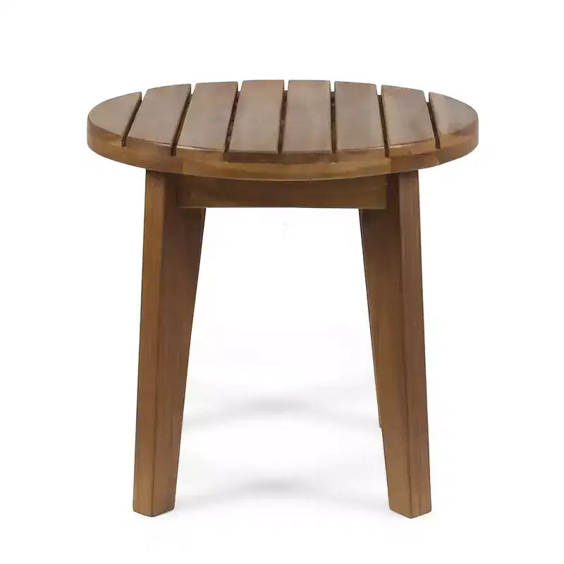 GDFStudio Parker Outdoor Acacia Wood Slat Top Circular Side Table, Teak