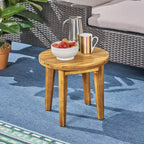 Tavolino laterale circolare da esterno GDFStudio Parker con ripiano a doghe in legno di acacia, Teak
