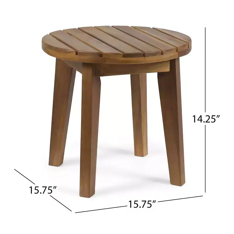 Tavolino laterale circolare da esterno GDFStudio Parker con ripiano a doghe in legno di acacia, Teak
