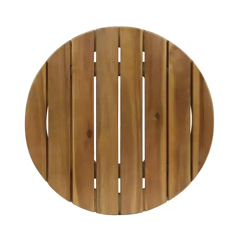 Tavolino laterale circolare da esterno GDFStudio Parker con ripiano a doghe in legno di acacia, Teak